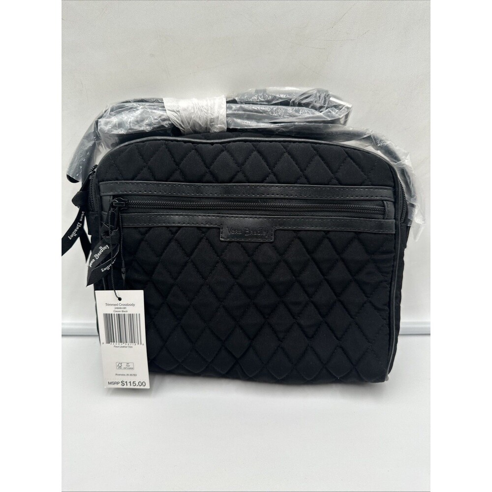 Vera Bradley CROSSBODY Bag Trimmed in Microfiber Zip Closure Black NWT MSRP $115